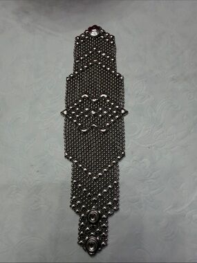 Intricate Silver Beaded Wide Bracelet - Elegant Women's Jewelry